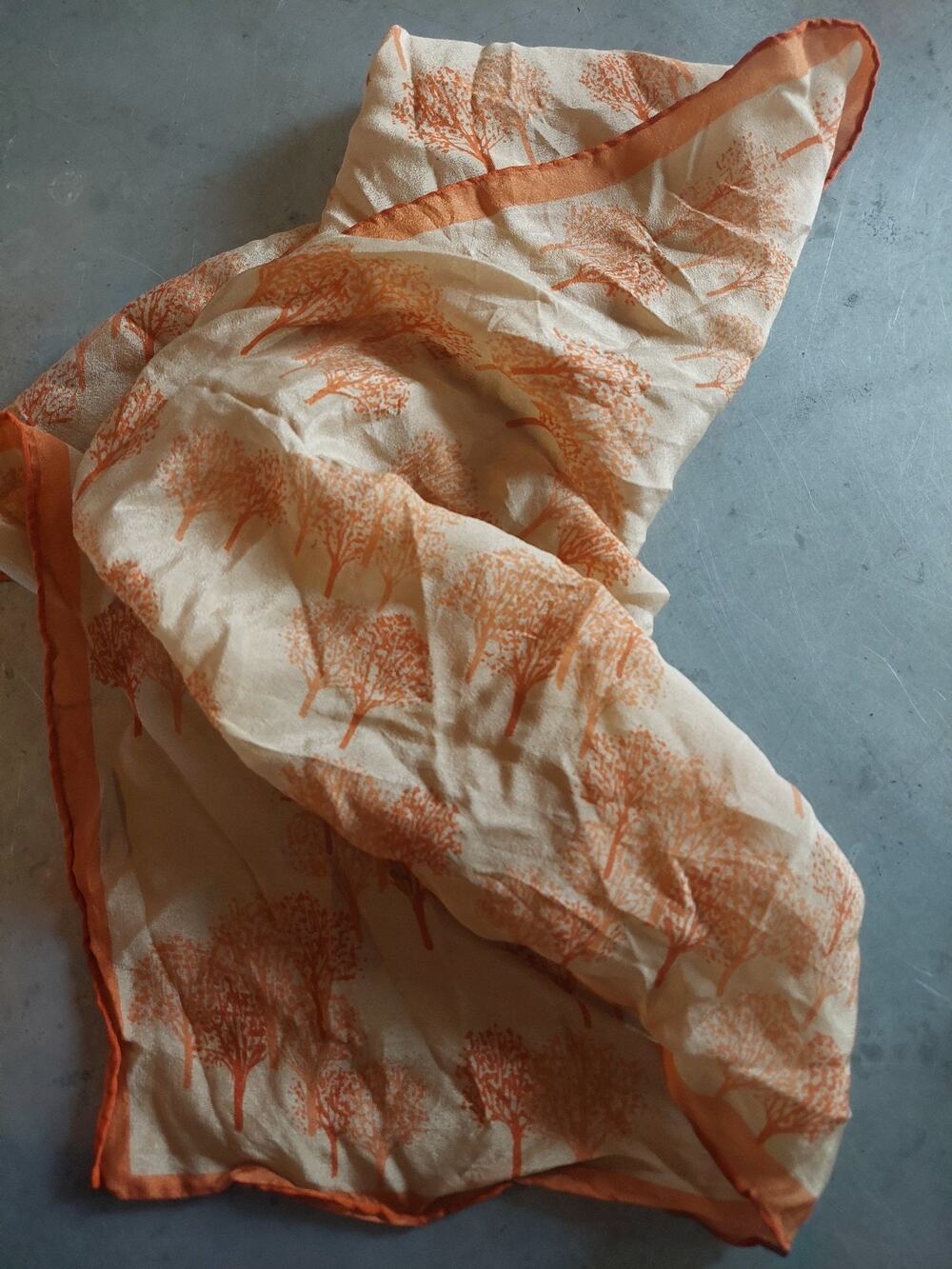 Vintage Scarves By Vera Trees/Forest Fall Autumn- 21" x 21" Handrolled Silk